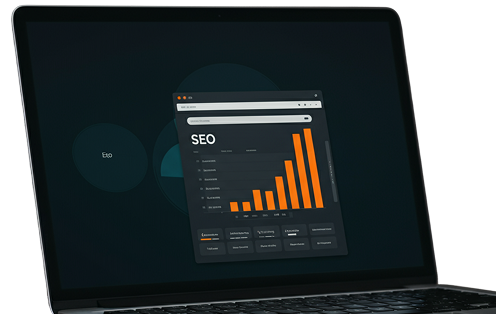 I want laptop screen present SEO advanced metric for website use orange color as the main color in it and the image will be in dark mode